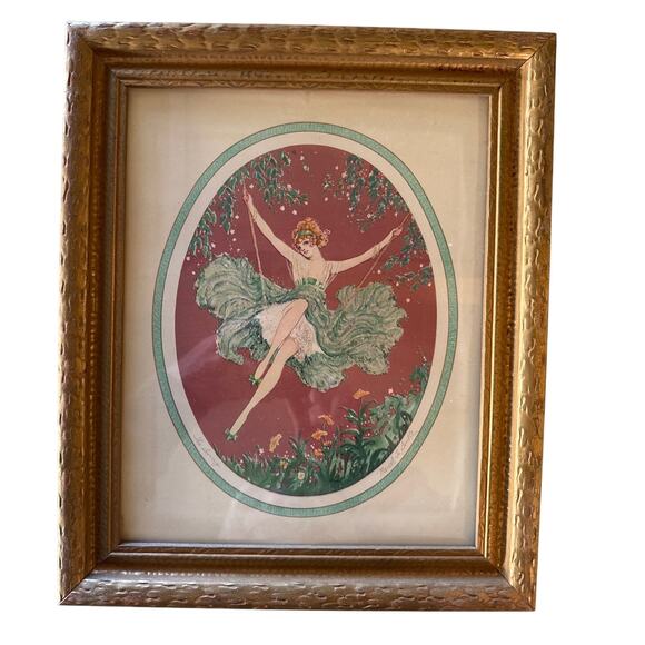 Marcel Le Boulte’ Boudoir Lithograph Framed ‘The Swing’ 1920’s Art Deco - Picture 1 of 5